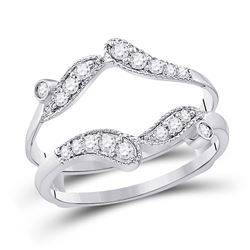 1/3 CTW Womens Round Diamond Bypass Wrap Ring 14kt White Gold - REF-45R2X