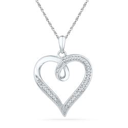 1/10 CTW Womens Round Diamond Heart Pendant 10kt White Gold - REF-21A8M