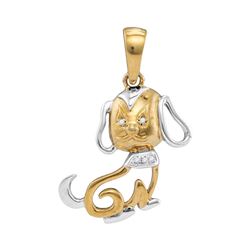 0.01 CTW Womens Round Diamond Dog Doggy Pendant 10kt Two-tone Gold - REF-10F9W