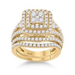 1 & 3/4 CTW Round Diamond Bridal Wedding Ring 14kt Yellow Gold - REF-184N3A