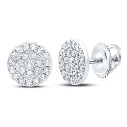 1/4 CTW Womens Round Diamond Cluster Earrings 10kt White Gold - REF-25T9V