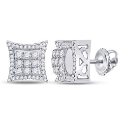 5/8 CTW Mens Round Diamond Square Earrings 10kt White Gold - REF-54A5M