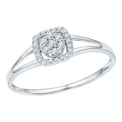 1/10 CTW Womens Round Diamond Square Frame Cluster Ring 10kt White Gold - REF-15W2H