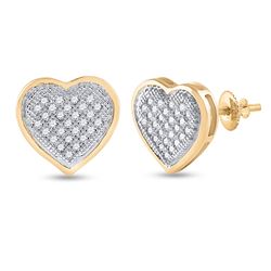 1/6 CTW Womens Round Diamond Heart Cluster Earrings 10kt Yellow Gold - REF-20Y5N