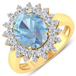 Natural 3.49 CTW Aquamarine & Diamond Ring 14K Yellow Gold - REF-135H5M