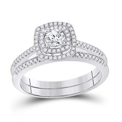 1/2 CTW Round Diamond Bridal Wedding Ring Band Set 10kt White Gold - REF-74N9A