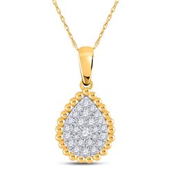 1/8 CTW Womens Round Diamond Teardrop Cluster Pendant 10kt Yellow Gold - REF-13F5W