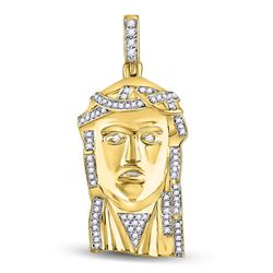 1/5 CTW Mens Round Diamond Jesus Face Charm Pendant 10kt Yellow Gold - REF-35N4A