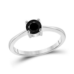 3/4 CTW Round Black Color Enhanced Diamond Solitaire Bridal Engagement Ring 10kt White Gold - REF-16