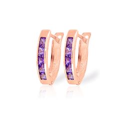 Genuine 0.85 ctw Amethyst Earrings 14KT Rose Gold - REF-24P3H