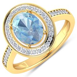 Natural 1.62 CTW Aquamarine & Diamond Ring 14K Yellow Gold - REF-59N8R