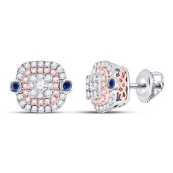 1/2 CTW Womens Round Diamond Square Halo Earrings 10kt Two-tone Gold - REF-44X4T