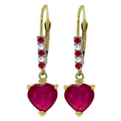 Genuine 2.98 ctw Ruby & Diamond Earrings 14KT Yellow Gold - REF-46N7R