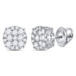 1/2 CTW Womens Round Diamond Cluster Stud Earrings 14kt White Gold - REF-40F8W