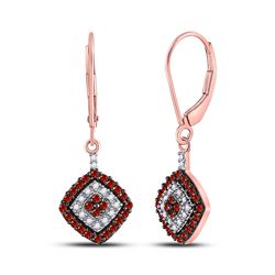 1/2 CTW Womens Round Red Color Enhanced Diamond Square Dangle Earrings 10kt Rose Gold - REF-27N3A