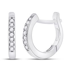 1/20 CTW Womens Round Diamond Huggie Hoop Earrings 10kt White Gold - REF-15H2R