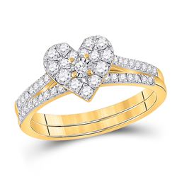 1/2 CTW Round Diamond Heart Bridal Wedding Ring 10kt Yellow Gold - REF-51F2W