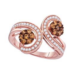 3/4 CTW Womens Round Brown Diamond Bypass Flower Cluster Ring 10kt Rose Gold - REF-45F2W