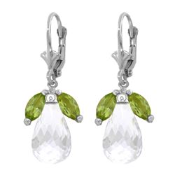 Genuine 14.4 ctw White Topaz & Peridot Earrings 14KT White Gold - REF-46K7V