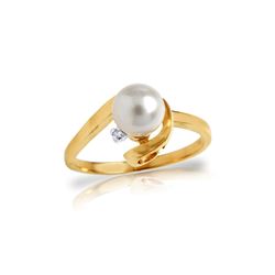 Genuine 1.01 ctw Pearl & Diamond Ring 14KT Yellow Gold - REF-38R2P