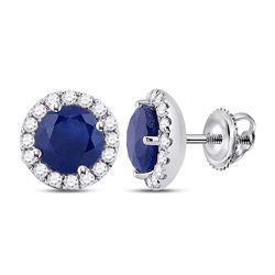 1 & 1/5 CTW Womens Round Blue Sapphire Diamond Halo Earrings 14kt White Gold - REF-47X6T