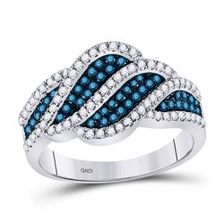 3/4 CTW Womens Round Blue Color Enhanced Diamond Fashion Ring 10kt White Gold - REF-37Y5N