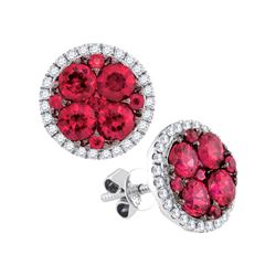 2 & 7/8 CTW Womens Round Ruby Circle Cluster Earrings 14kt White Gold - REF-184M3F