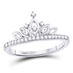 1/6 CTW Womens Round Diamond Crown Tiara Band Ring 10kt White Gold - REF-26A5M
