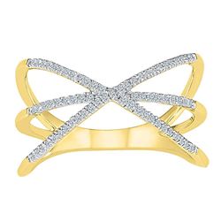 1/5 CTW Womens Round Diamond Crossover Band Ring 10kt Yellow Gold - REF-23Y7N