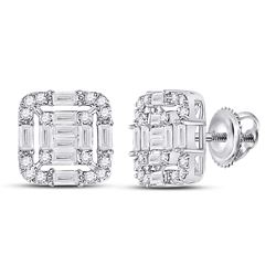 5/8 CTW Womens Baguette Diamond Cluster Fashion Earrings 14kt White Gold - REF-61H4R