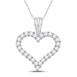 1/2 CTW Womens Round Diamond Outline Heart Pendant 14kt White Gold - REF-35M4F