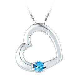 1/6 CTW Womens Round Lab-Created Blue Topaz Heart Pendant 10kt White Gold - REF-6H7R