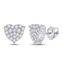 1 CTW Womens Round Diamond Heart Earrings 10kt White Gold - REF-68F2W