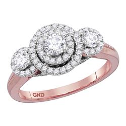 1 CTW Round Diamond 3-stone Bridal Wedding Engagement Ring 14kt Rose Gold - REF-120F2W