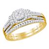 Image 1 : 1/2 CTW Round Diamond Cluster Bridal Wedding Ring 10kt Yellow Gold - REF-71N6A