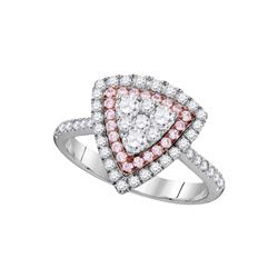 1 CTW Womens Round Pink Diamond Triangle Fashion Ring 14kt White Gold - REF-129Y5N