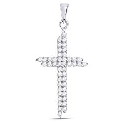 1/2 CTW Womens Round Diamond Asymmetric Cross Pendant 10kt White Gold - REF-25R9X
