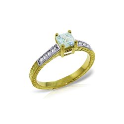 Genuine 0.65 ctw Aquamarine & Diamond Ring 14KT Yellow Gold - REF-71V3W