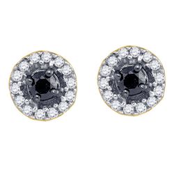 1/5 CTW Womens Round Black Color Enhanced Diamond Cluster Earrings 10kt Yellow Gold - REF-16M4F