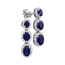 3 & 1/4 CTW Womens Oval Blue Sapphire Triple Dangle Earrings 18kt White Gold - REF-218X2T