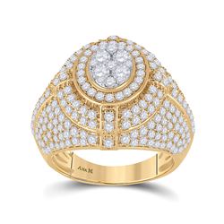 3 & 5/8 CTW Mens Round Diamond Cluster Ring 14kt Yellow Gold - REF-306F7W