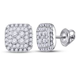 1/2 CTW Womens Round Diamond Square Earrings 14kt White Gold - REF-54N5A