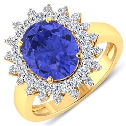 Natural 4.54 CTW Tanzanite & Diamond Ring 14K Yellow Gold - REF-157H5M