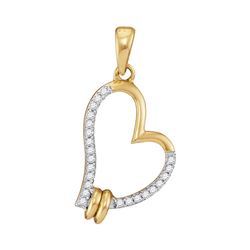 1/10 CTW Womens Round Diamond Heart Pendant 10kt Yellow Gold - REF-9T5V