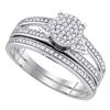 Image 1 : 1/3 CTW Round Diamond Cluster Bridal Wedding Ring Band Set 10kt White Gold - REF-31H4R