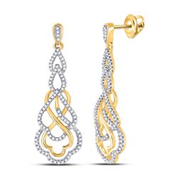 1/2 CTW Womens Round Diamond Interwoven Dangle Earrings 10kt Yellow Gold - REF-40V8Y