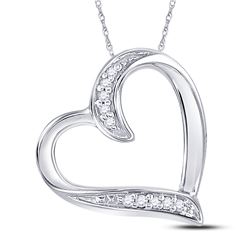 0.03 CTW Womens Round Diamond Heart Outline Pendant 10kt White Gold - REF-6T7V
