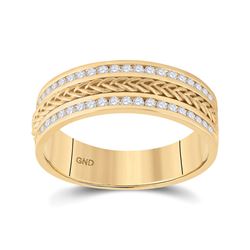 1/2 CTW Mens Round Diamond Wedding Braided Band Ring 14kt Yellow Gold - REF-81F7W
