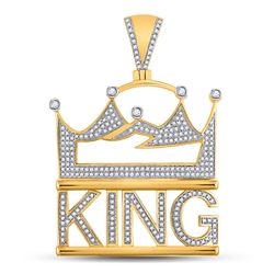 7/8 CTW Mens Round Diamond King Charm Pendant 10kt Yellow Gold - REF-88V5Y
