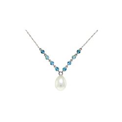 Genuine 5 ctw Blue Topaz Necklace 14KT White Gold - REF-25T4A